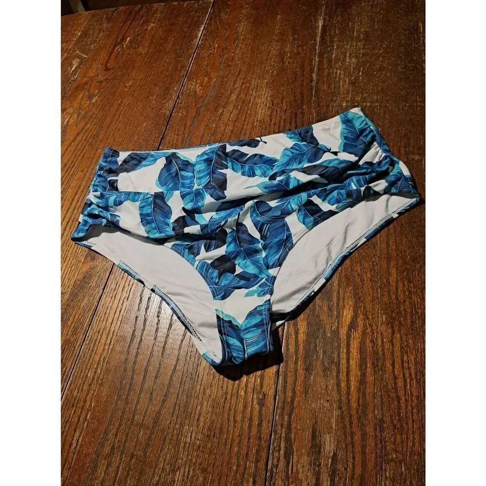 New 3XL Blue White Tropical Hawaiian Swimsuit Bathing Suit Bikini Tankini Bottom